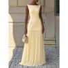 Dames 2-delig Outfit Bootnek Mouwloos Gebreide Top Geplooide Maxi Rok Set Elegante Effen Kleur Bijpassend Pak Voor Feest Dagelijks