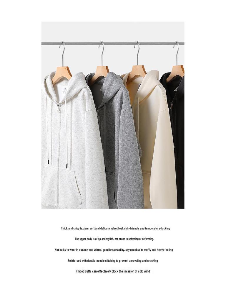 Unisex Zippered Hooded Sweatshirt - Solid Color, Loose Fit, Versatile Autumn Casual Hoodie Jacket