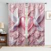 Set Of 2 Pink Dove Carving Love Curtains Lace Romantic Valentine Day Bedroom Living Room Pull Up Pocket Style Curtain Polyester Ideal For