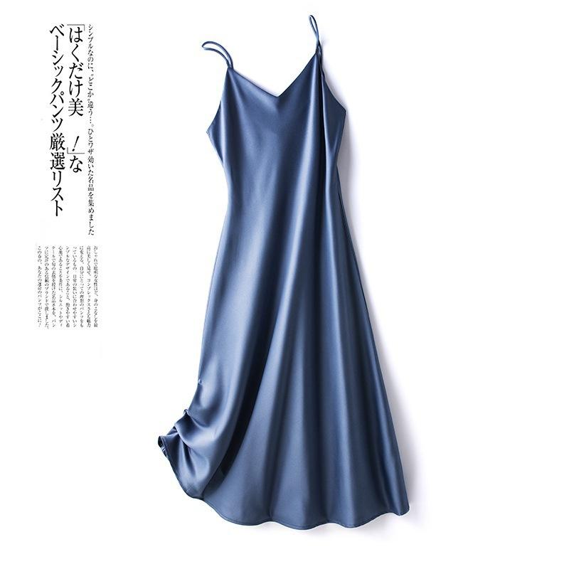 

Жіноча довга імітаційна атласна сукня-спагетті на бретельках, елегантна жіноча сексуальна вечірня сукня 3XL синій