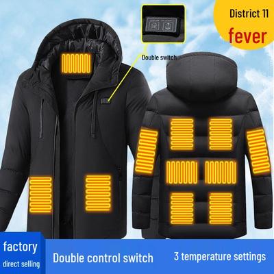 Men's Winter Heated Cotton Jacket with Dual-Control Zones and Hood