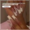 Long French White Bow Press-On Nails - Removable Nail Art Tips