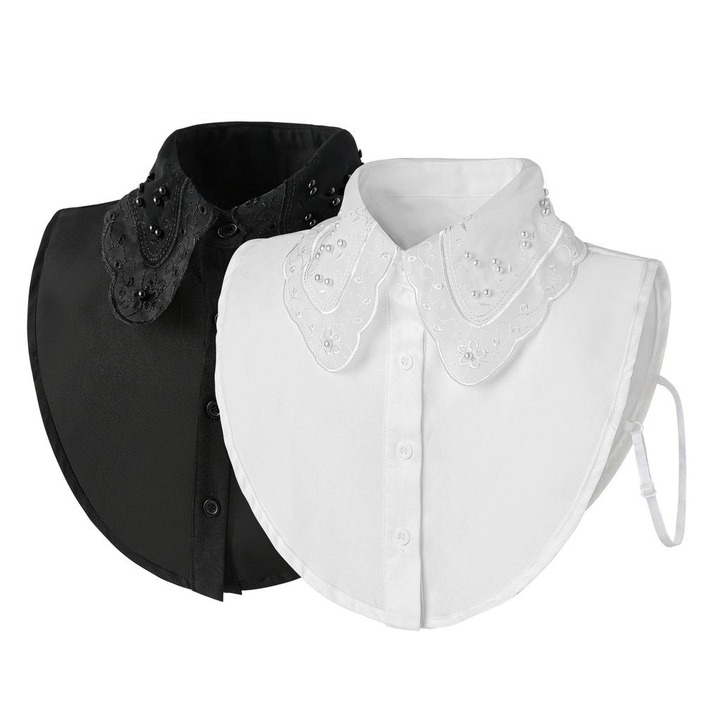 Fake Collar for Women Handmade Beads Floral Embriodery Removable Half Shirt Detachable Collars False Collars Clothing Fuax Cols