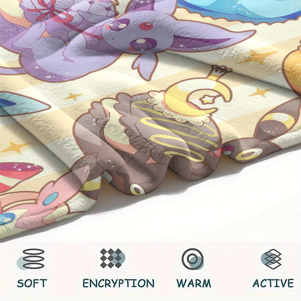 Coperta di Flanella con Fantasia Pokémon Eevee, Alta Qualità, Confortevole per Tutte le Stagioni, Decorazione per la Casa, Calore e Comfort, Perfetta per Regali.