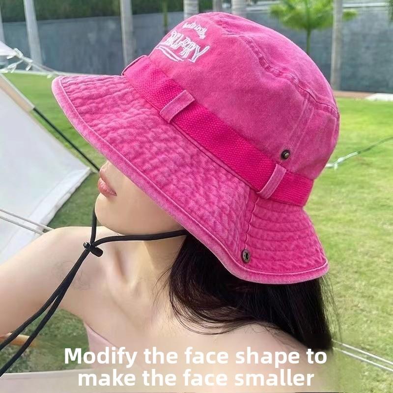 Outdoor Wide Brim Cotton Hat With Windproof Rope For Men And Women Summer Sun Protection