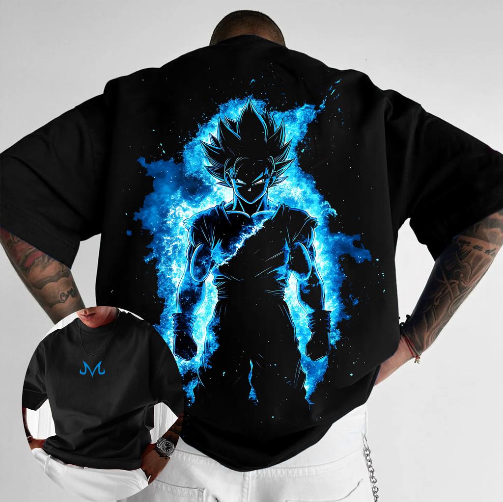 Unisex Extra Large Black Cotton T-Shirt with Vintage Back Print of Dragon Ball Super Saiyan Gohan 40th Anniversary, Summer 20