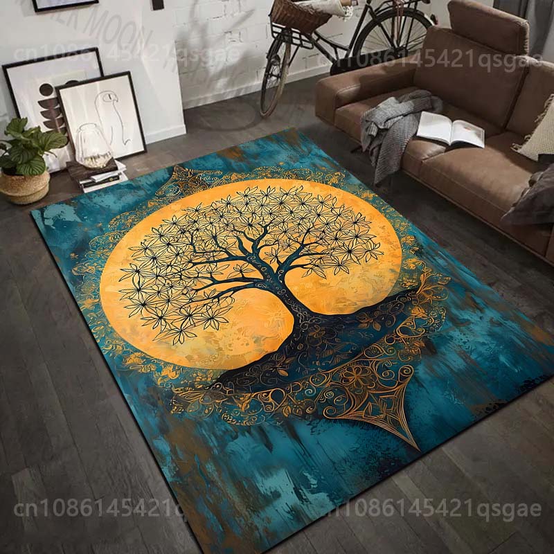 Tree of Life Lacquer Painting Style Print Rug Carpets for Bedroom Living Room Sofa Mat Creative Door Mat Cloakroom Home Decor