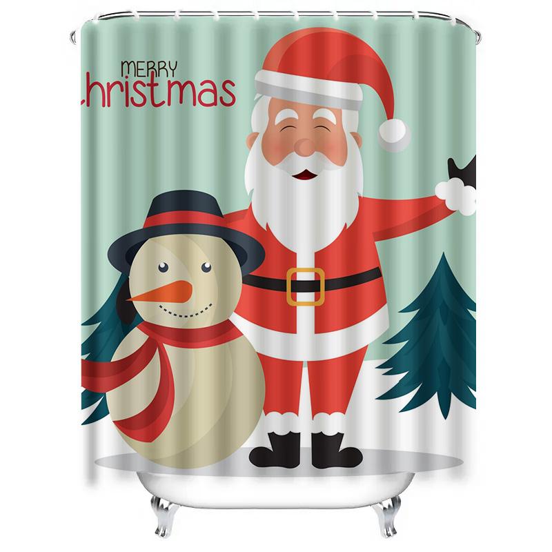 TU Christmas Shower Curtain Festive Holiday Bathroom Decor Santa Claus Reindeer Winter Theme Waterproof Fabric Home Decor Gift I
