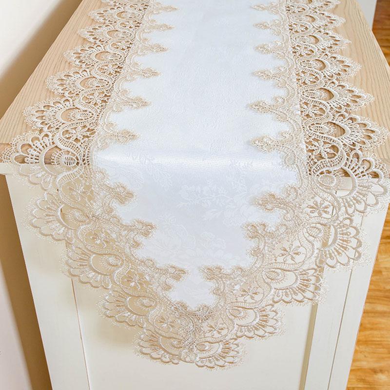 European Style Embroidery Table Runner Solid Color Household Jacquard Cabinet Cover Cloth Satin Lace Fabric Coffee Table Runner