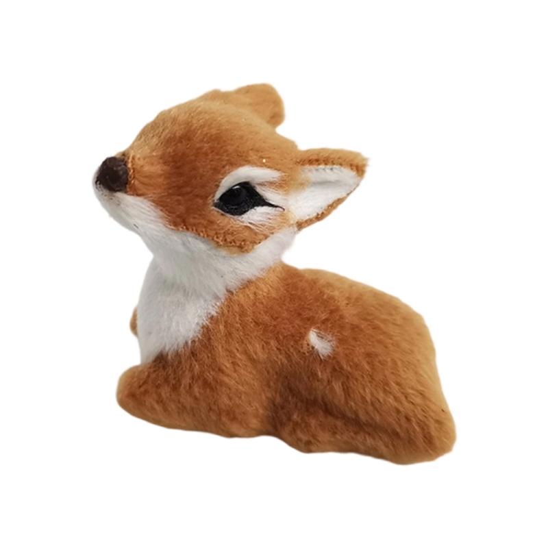 Realistic Christmas Deer Figurine With Realistic Furs Texture Miniature Animal Model For Holiday Tabletop Shelf Decors