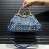 Ladies Gorgeous Denim Handbag Elegant Personality Diamond Jewelry Shoulder Clip Bag