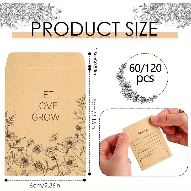 60/120 Pcs Seed Envelopes Bulk 2.36 X 3.15 Inch Seed Packets Envelopes Self Adhesive Small Paper Coin Envelopes Resealable Seed.