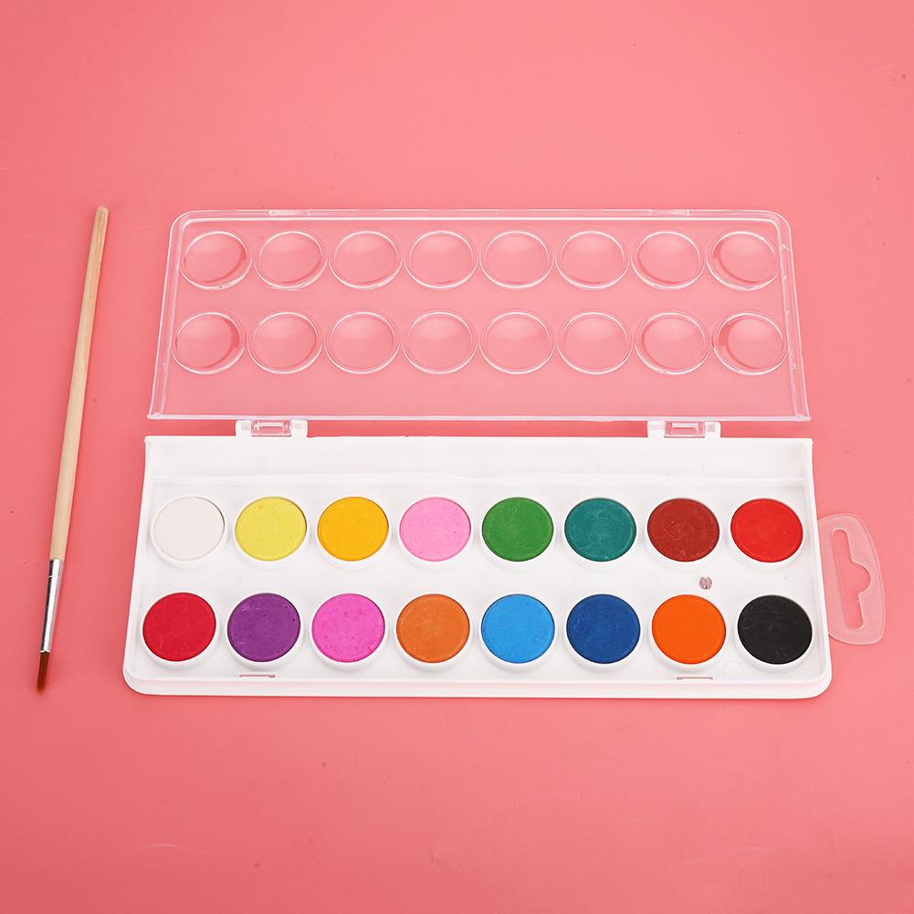 2 Schachteln 16 Farben Feste Aquarellfarbe Kompaktes Pigment mit Pinsel zum Üben Zeichnen Kunstbedarf