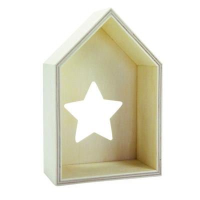 Holzhaus - MEGACREA DIY - Sternausschnitt - 14,5x9,5x4,8 cm - Naturholz - Personalisierbar