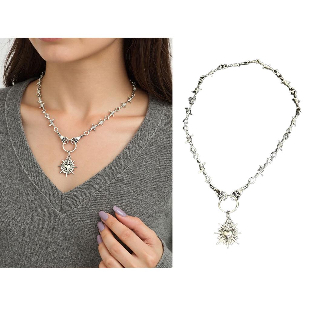 Unique Heart In Hand Barbed Wire Necklace Accessory Symbolizing Resilience and Tenderness for Fashion Enthusiasts