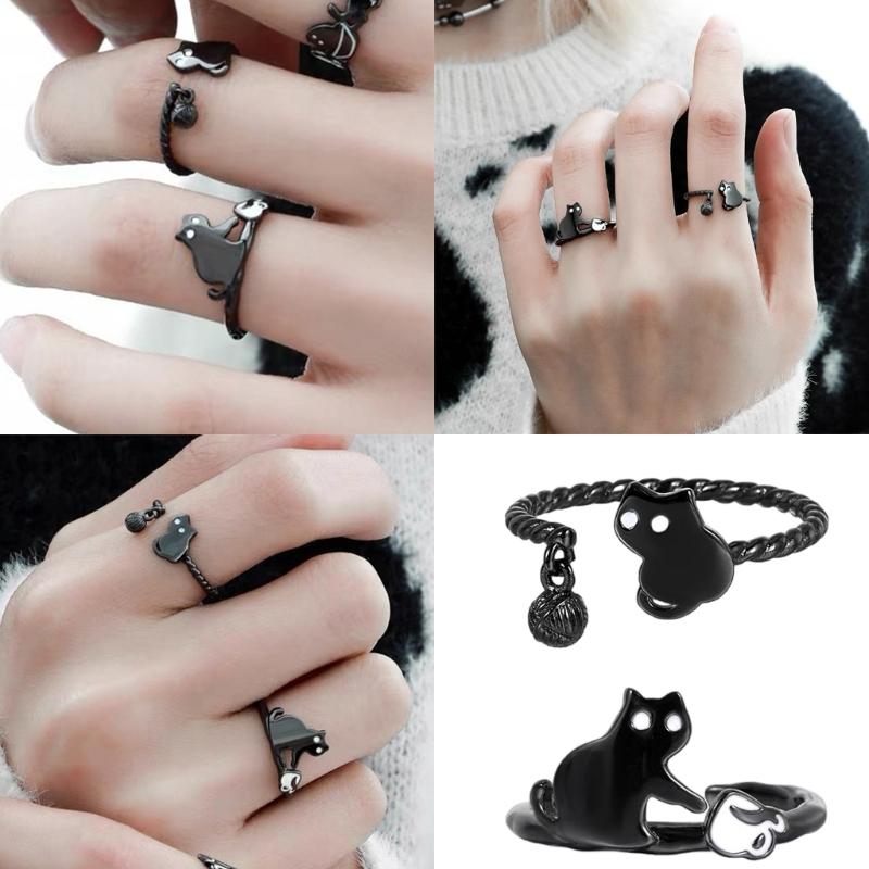 Open Design Kitty Ring Copper Allergy Resistant Lightweight Fashion Jewelry Stylish Finger Rings For Daily Wear Gifts