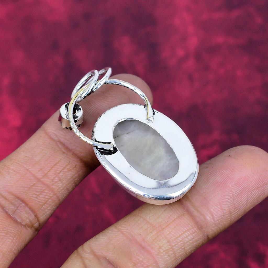 Regenbogenmondstein & Weißtopas Schmuck, 925 Massiv Sterlingsilber Anhänger Schmuck, Handgefertigter Anhänger Edelstein Schmuck für Frauen