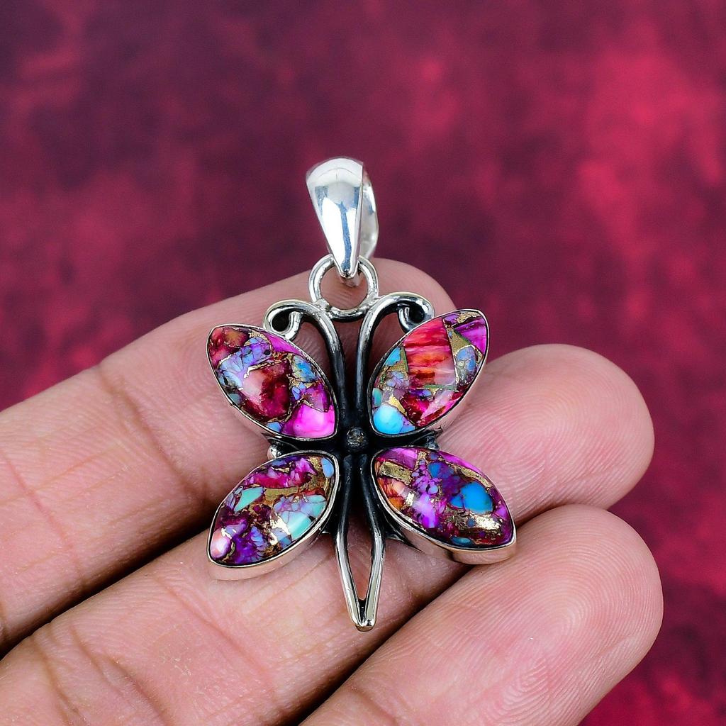 Pink Copper Turquoise Handmade Gemstone Pendant, 925 Solid Sterling Silver Pendant Antique Jewelry, For Engagement Gift