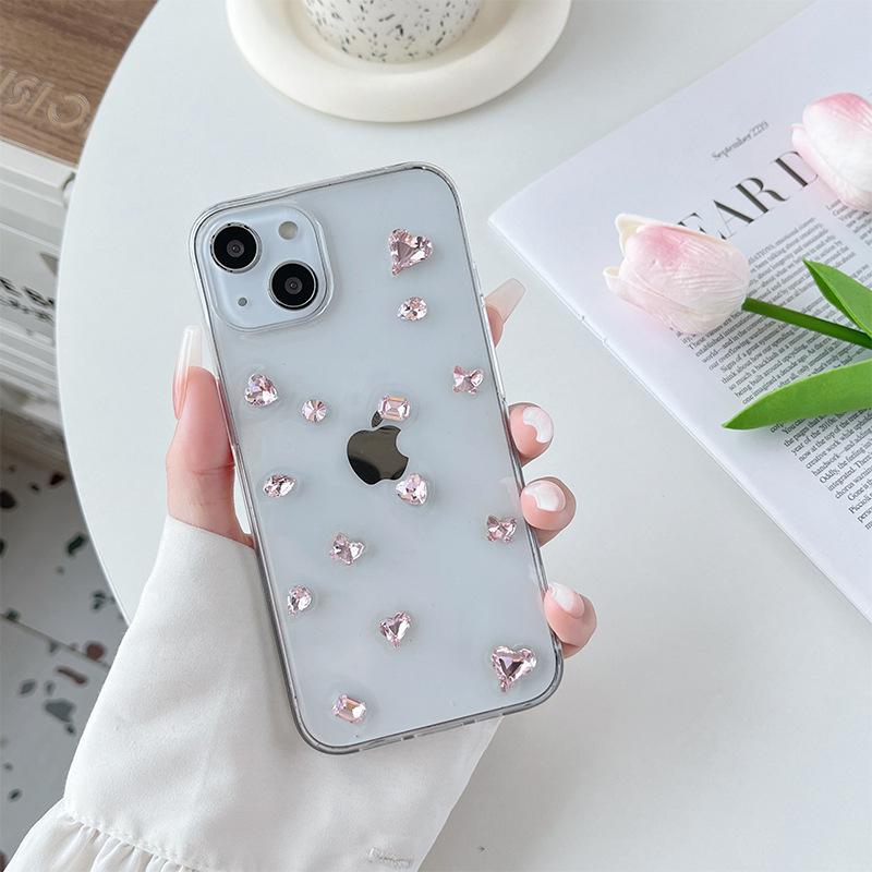 

Ins Стиль Маленький Свіжий Клей Чохол для Телефону для IPhone16 Стрази для Apple 15 Самоцвіти 14 Прозорий 13 Жіночі Моделі For iPhone 17Promax