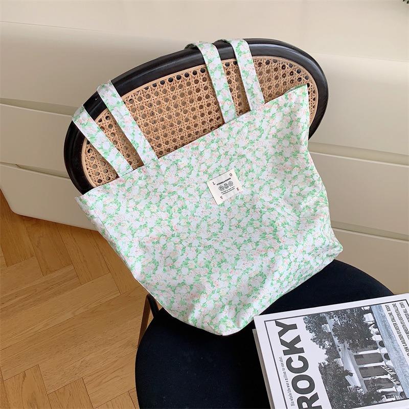 1 New Tote Bag Large Capacity Floral Canvas Shoulder Bag Portable Girl Student Shopping Bag