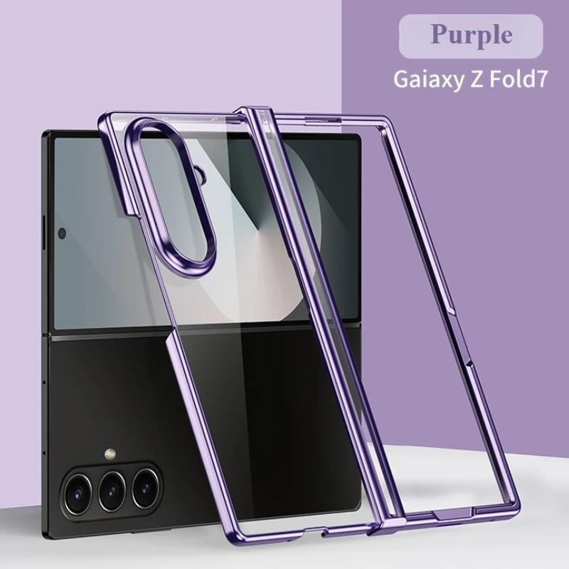 Fashion Ultra Thin Electroplated Transparent Phone Case For Samsung Galaxy Z Fold 7 6 5 With Hinge Shockproof Protection Cover