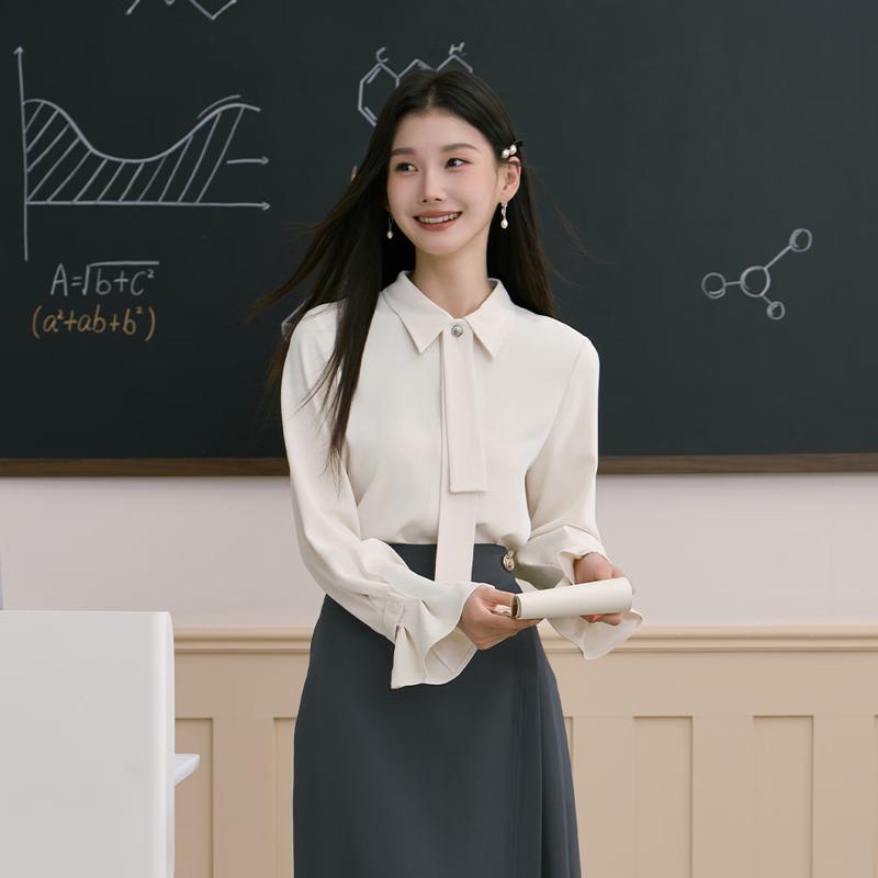 Women s Elegant Ribbon Tie Blouse M