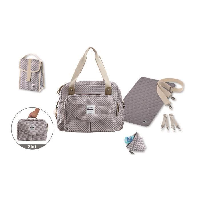 BEABA, Sac à langer Genéve II, Modulable, Grande contenance, Rangements multiples, Pochette avant amovible, Gris