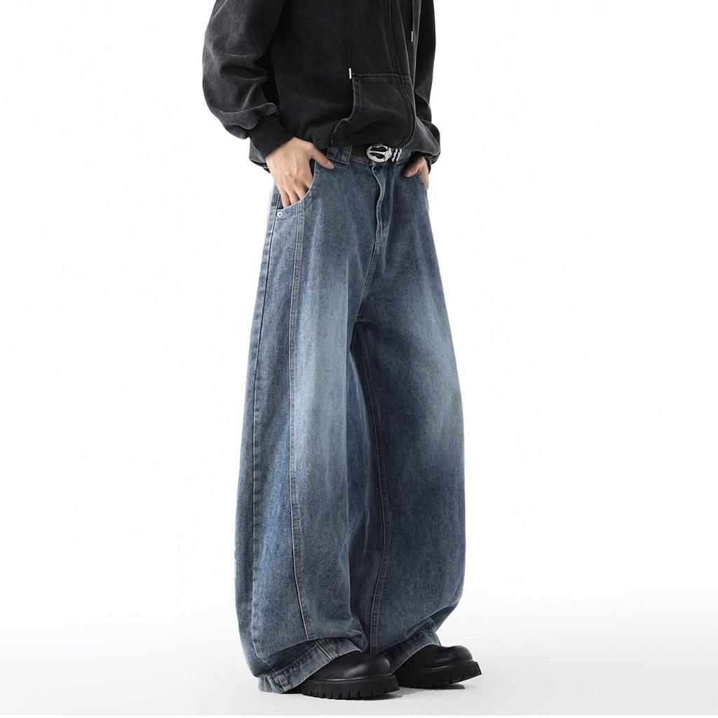 Herren Lockere Passform Weites Bein Jeans Retro Hip Hop Streetwear Denim Hose Lässig High Street