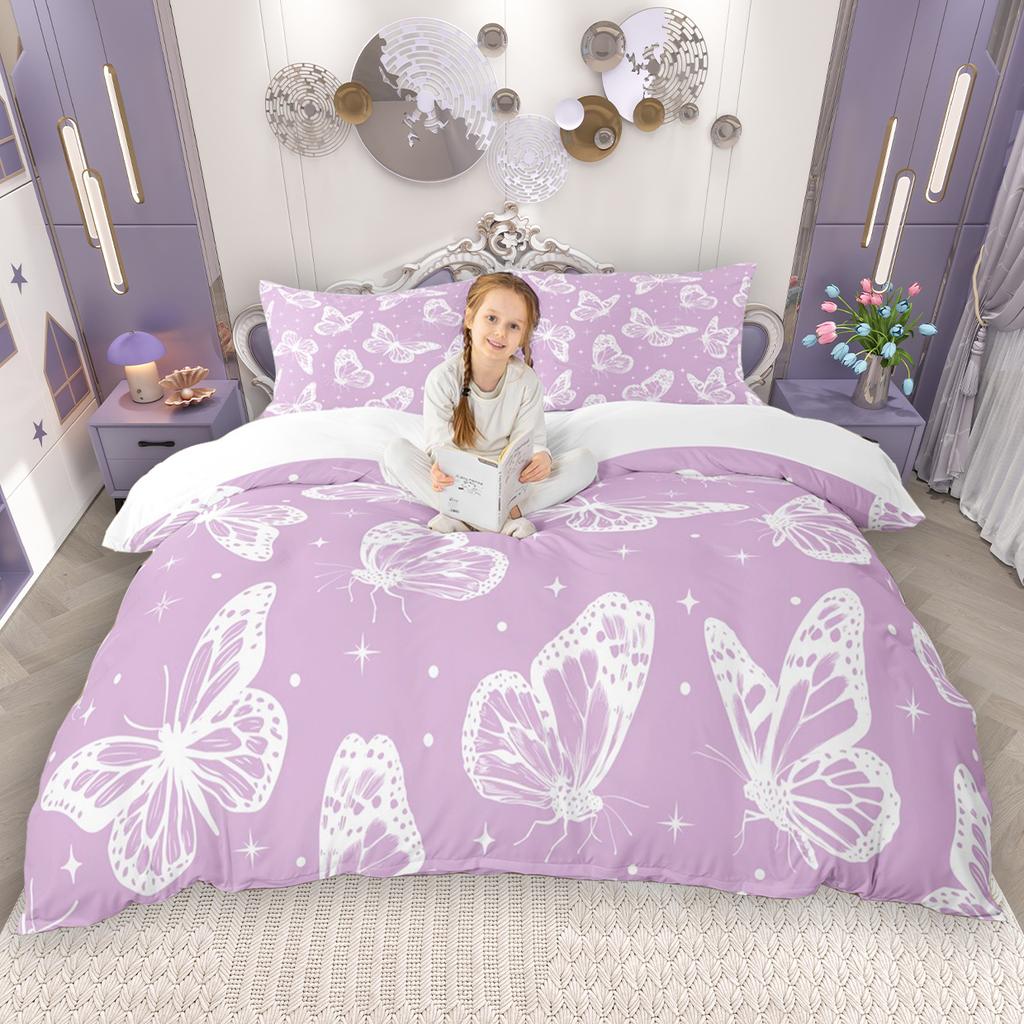 Comforter Homewish Chic Butterfly For Kids Girls 2Pcs/3Pcs Cute Watercolor Animal Bedding Set Wildlife Theme Bed Set