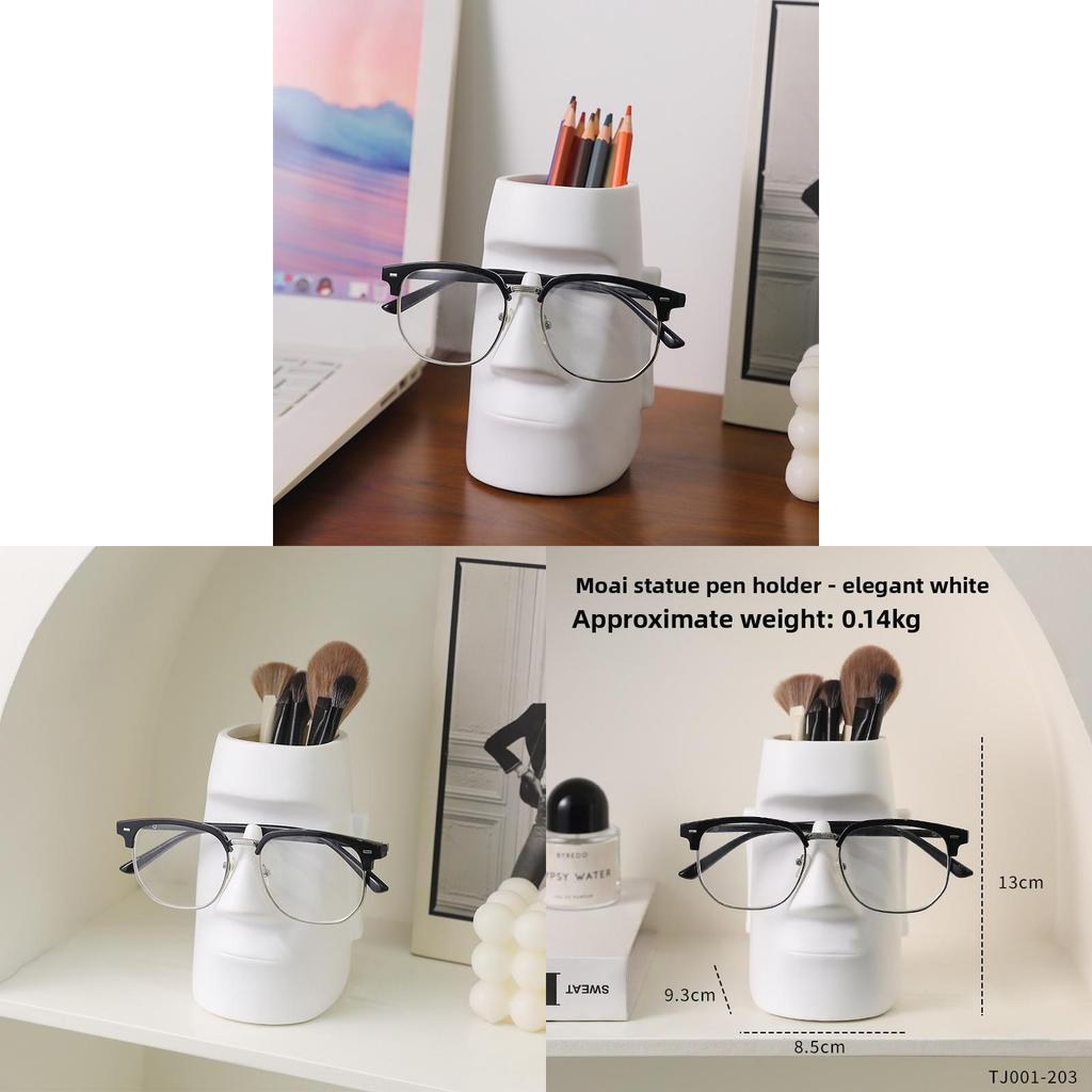 Moai Statue Eyeglass Holder Desktop Organizer With Multifunctional Storage For Home Office Decor