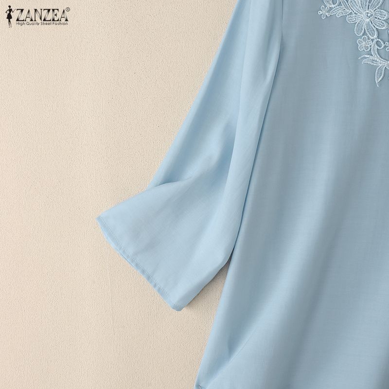 ZANZEA Women Summer V-neck Loose Casual 3/4 Sleeve Blouse