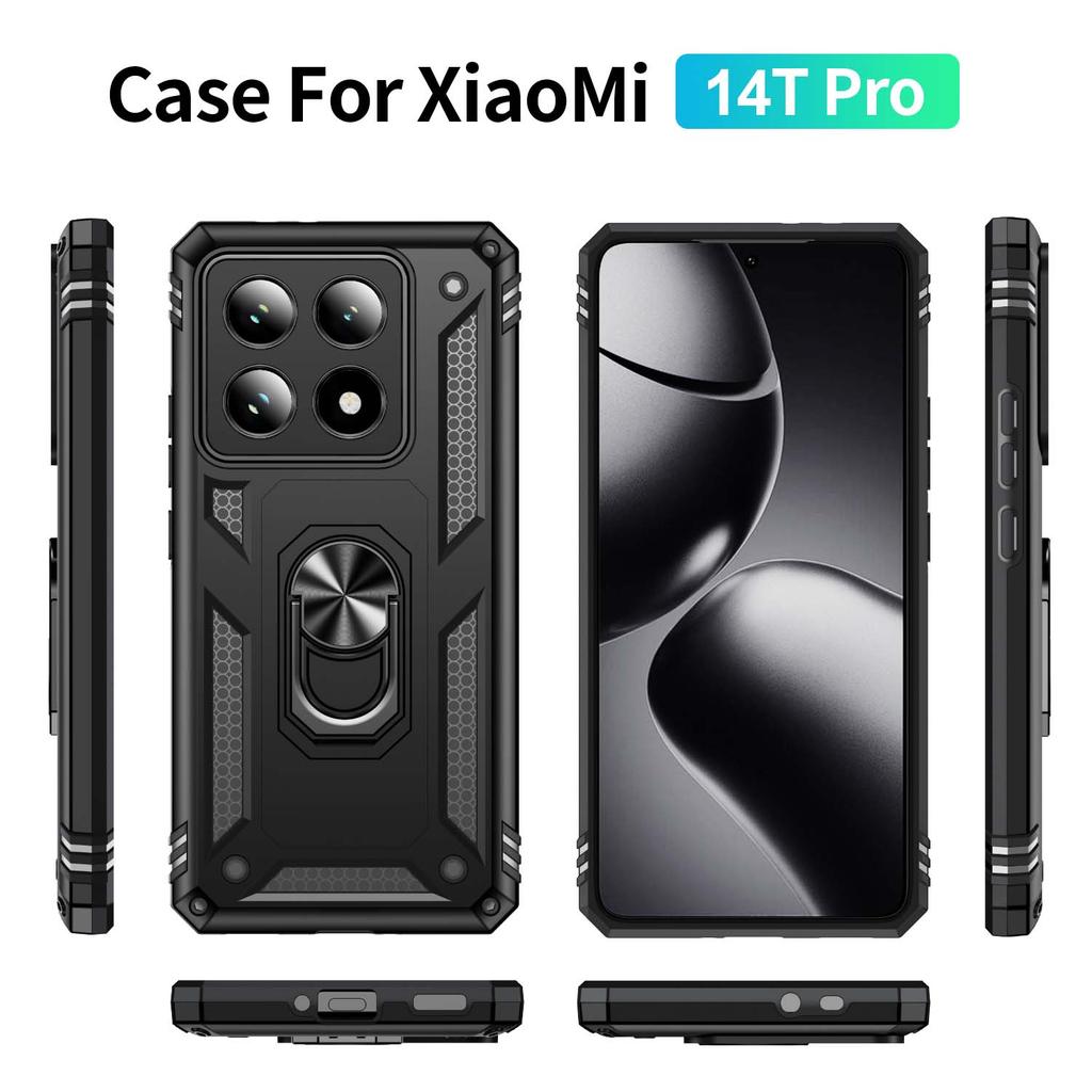 For Xiami Mi 14T Pro Shockproof Folding Armor Case For Xiami Mi 14T Stand Holder Ring Cover