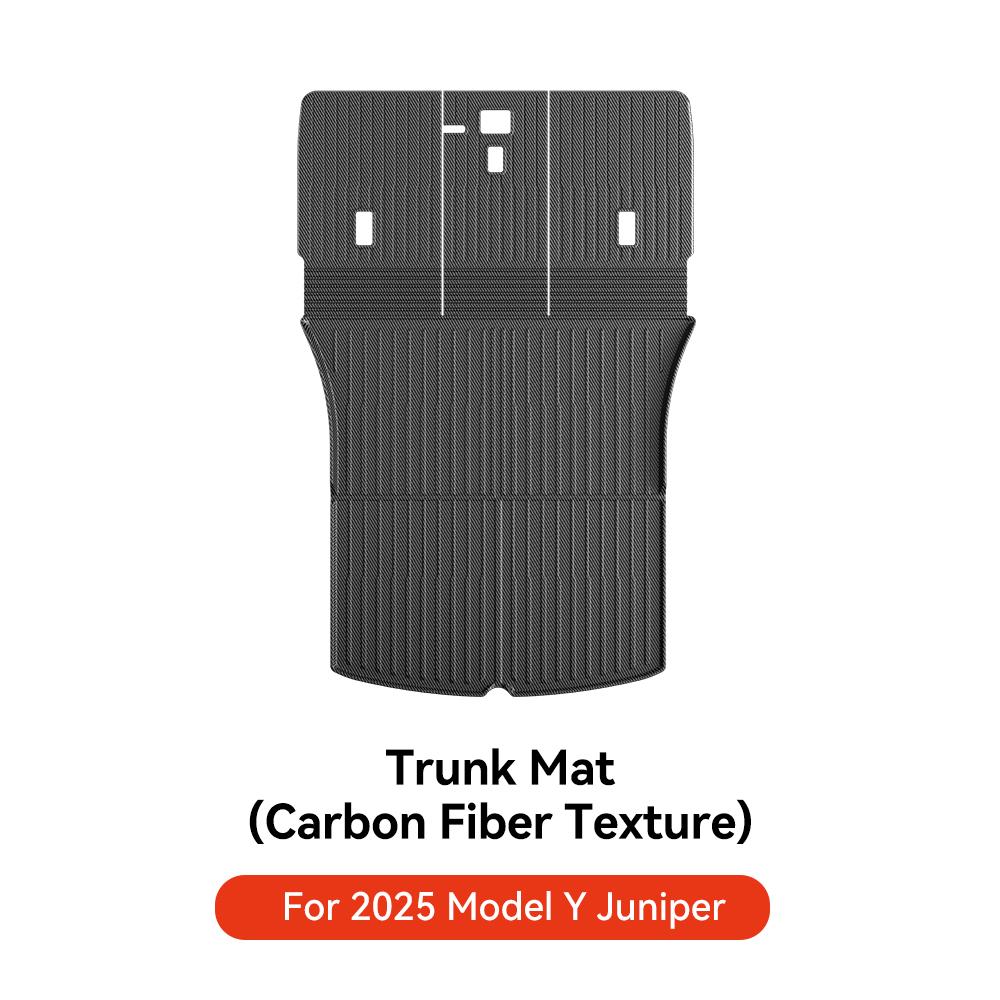 YZ For Tesla Model Y Juniper 2025 TPE Floor Mat Carbon Fiber Pattern Car Waterproof Anti-Slip Trunk Floor Liner Backrest Mats