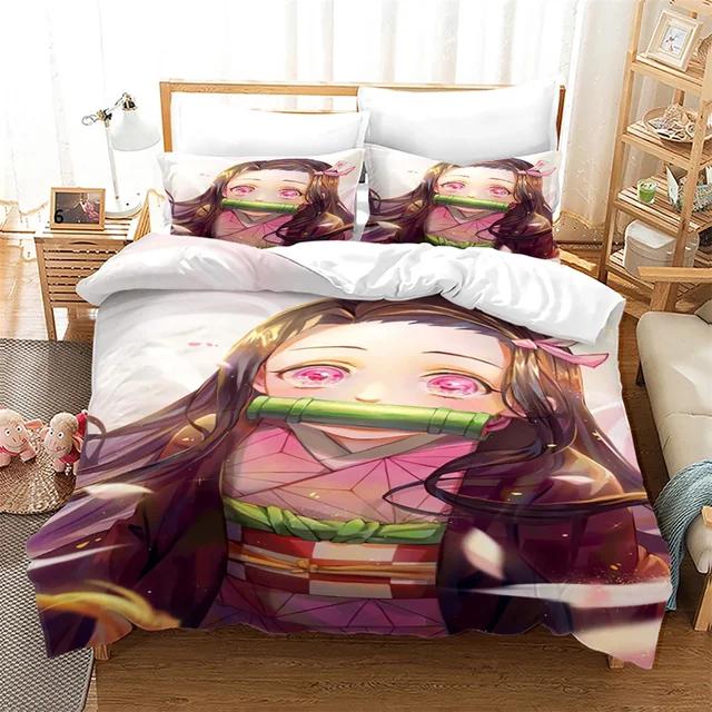 Anime Demon Slayer Bedding Set Nezuko Kamado Duvet Cover Comforter Bed Linen Single Twin Full Queen Size 3d Kids Girl Boys Gift