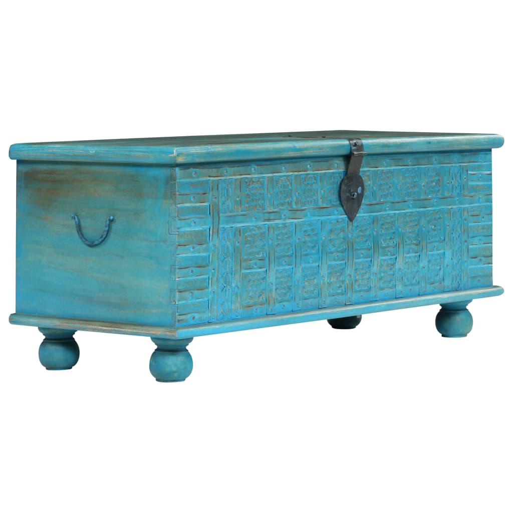 Vidaxl Skrzynia Z Litego Drewna Mango, Niebieska, 100 X 40 X 41 Cm