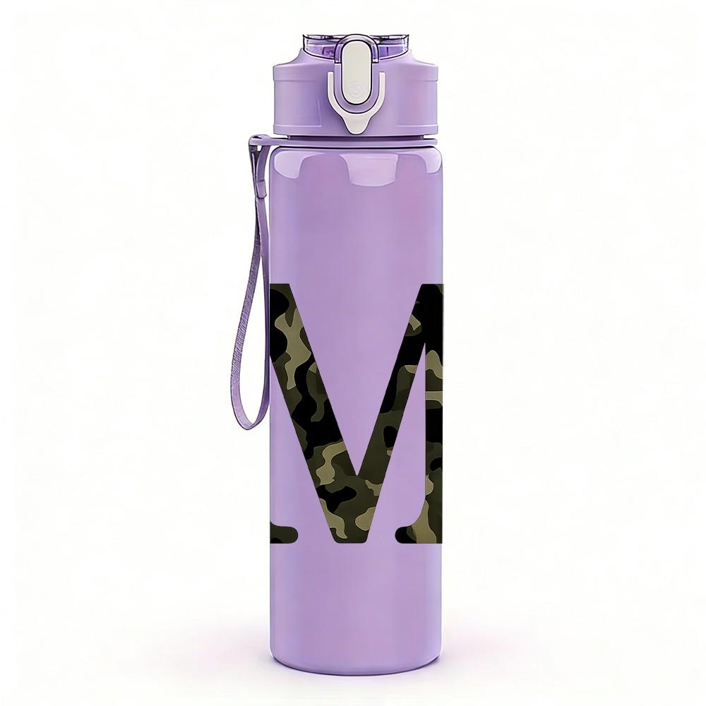 1PC Bold Capital Letter M Logo Print 750ml Color Plastic Sports Water Bottle Leakproof Flip Straw Lid Suitable for Sports Office Home Use