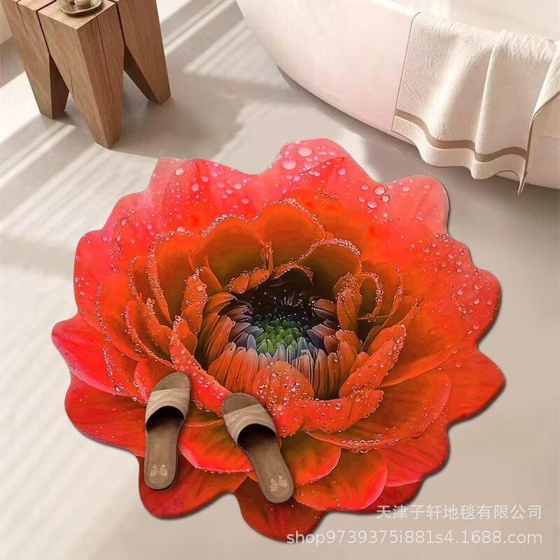 Covor 3D cu Flori pentru Living, Covoraș Absorbent Antiderapant pentru Casă, Baie, Bucătărie, Hol de Intrare