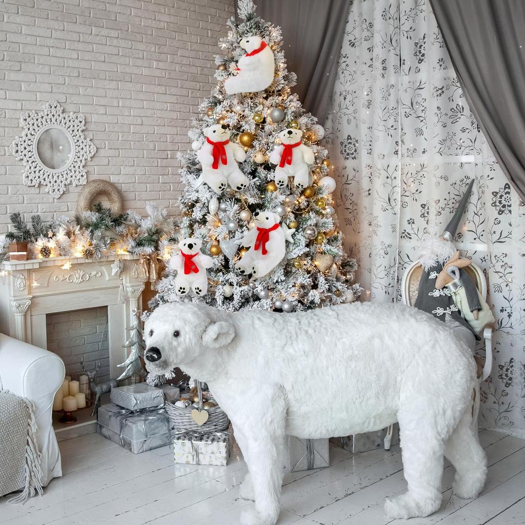 Christmas Polar Bear Plush Ornament White Fluffy Stuffed Animal Cute Winter Tree Decor for Holiday Xmas Party