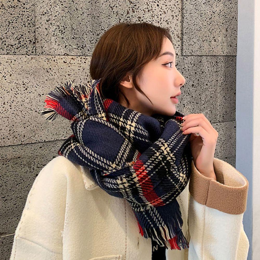 Shawl Warm Houndstooth Cold-proof Ins Style Plaid Wrap Neckerchief Women Scarf Christmas Muffler