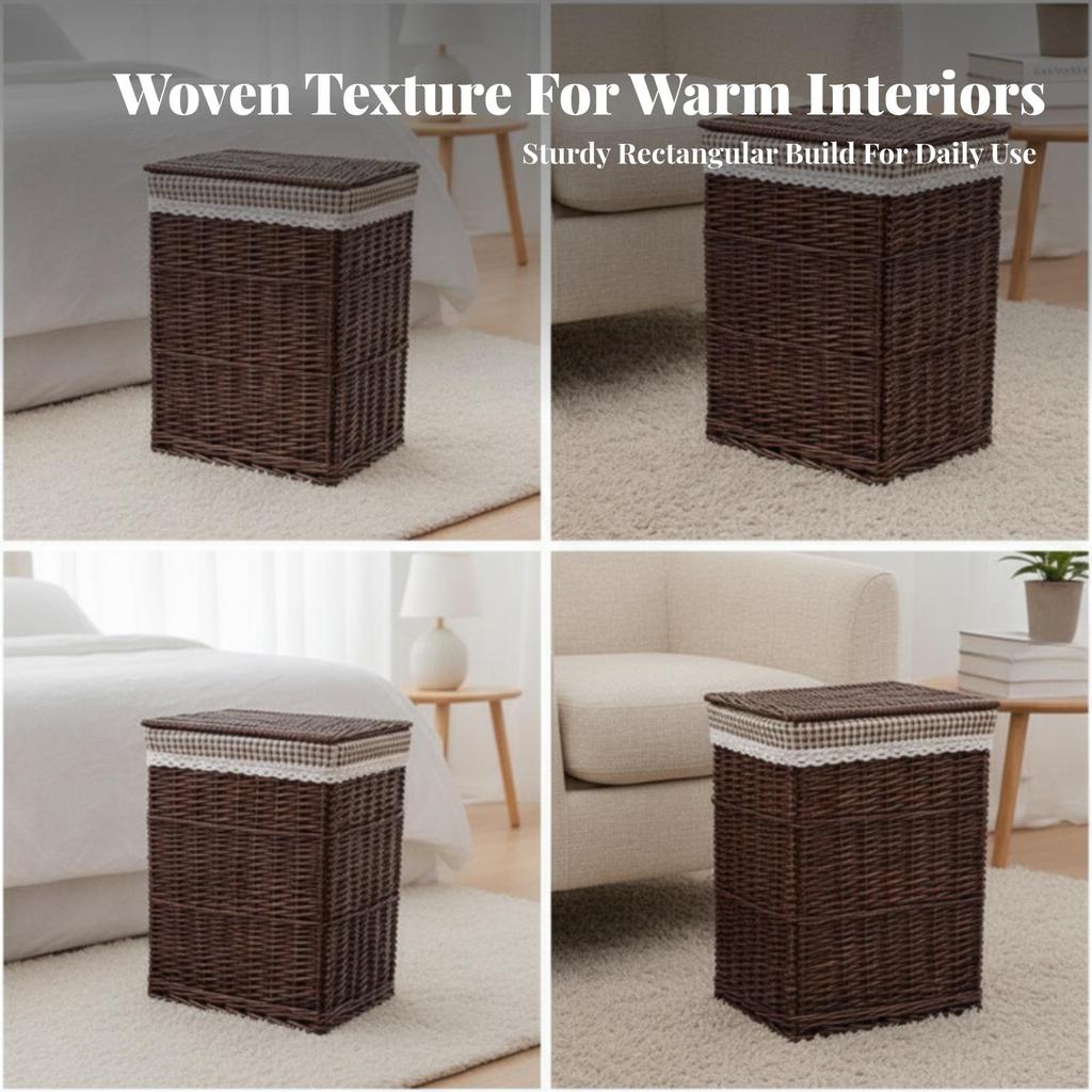 Handwoven Open-Top Wicker Laundry Basket | Decorative, Clothes Hamper, for