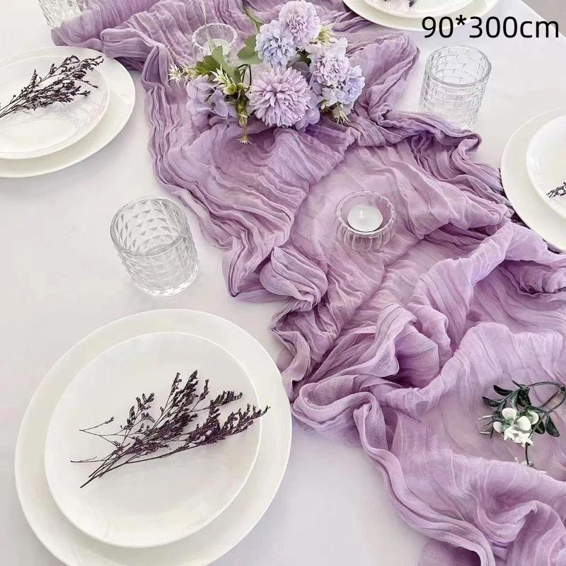 Boho Gauze Table Runner Crinkled Cheesecloth Reusable 14ft Long for Holiday Gathering Rustic Wedding Decor