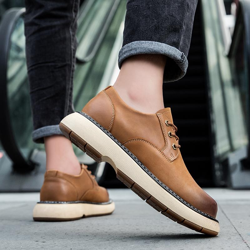 Genuine leather men's shoes Classic minimalist gentleman style Black brown Outdoor leisure business party quality DRESS shoes