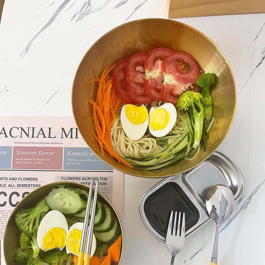 1pcs/3pcs Stainless steel salad bowl, golden cooking basin, mixing bowl with scale, household multifunctional set