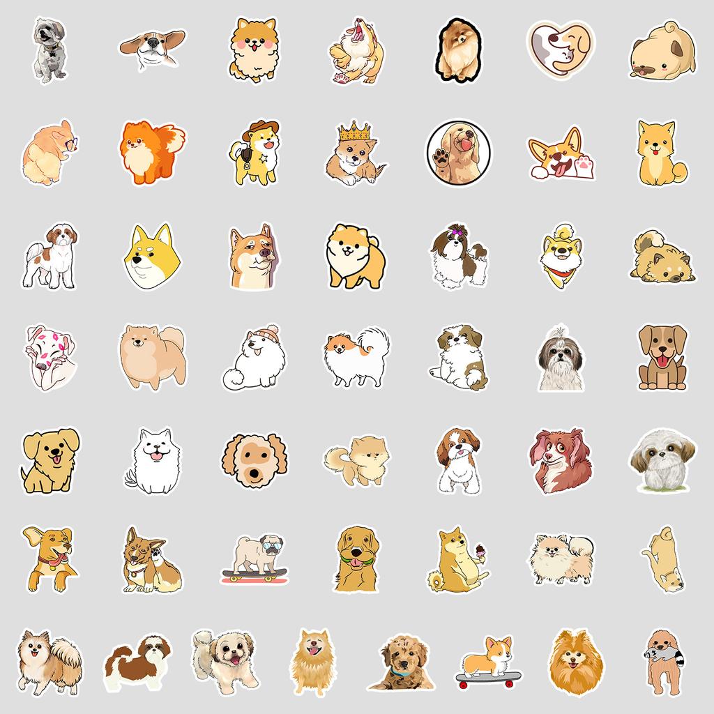 50 Cute Cartoon Dog Laptop Suitcase Skateboard Water Cup Car Doodle Decoration Stickers