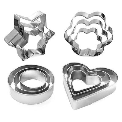 12-Piece Geometric Round & Heart Cookie Cutter Set - Stainless Steel Baking Tools