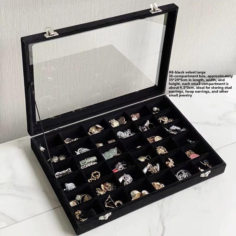 

Pu Black Leather Jewelry Box Jewelry Display Box with Lid Transparent Dust Ring Earrings Necklace Bracelet Storage Box