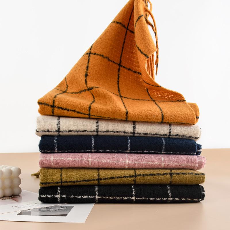 Plaid Scarf Women's Winter New Korean Version Versatile Imitation Cashmere Scarf Couple's Warm Shawl Men's Autumn and Winter
