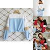 Premium Quality Woman Autumn Winter Color Patchwork Long Sleeve Round Neck Tie Sweatershirt For Effortless Style