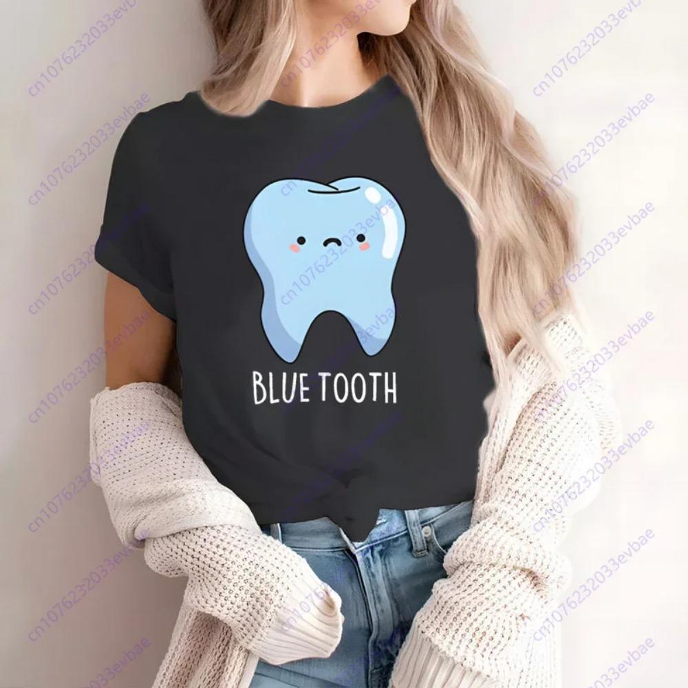 Aesthetic Funny Tooth Dentist Kawaii T-Shirt Women Short Sleeve Summer Fashion Tshirt Casual Black Fashion Tee Shirt O-Neck Tops