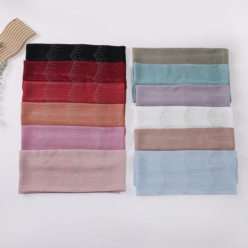 Shiny Plain Wrinkle Rhinestone Shimmer Shawls Scarf for Women Muslim Hijab Spring Ramadan Long Soft Wrap Headband Abaya Bufandas